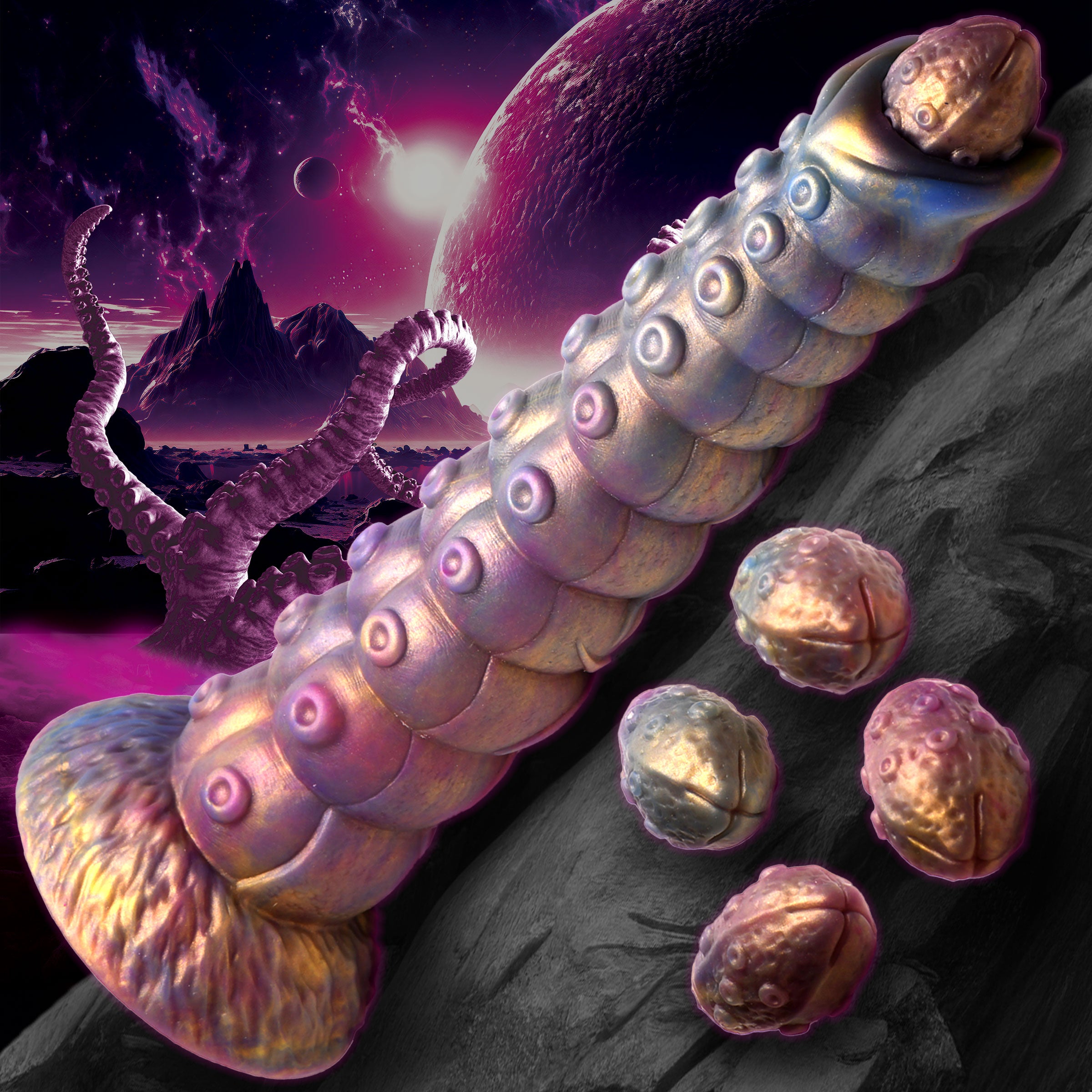 Deep Invader Tentacle Ovipositor Silicone Dildo with Eggs – XR Brands